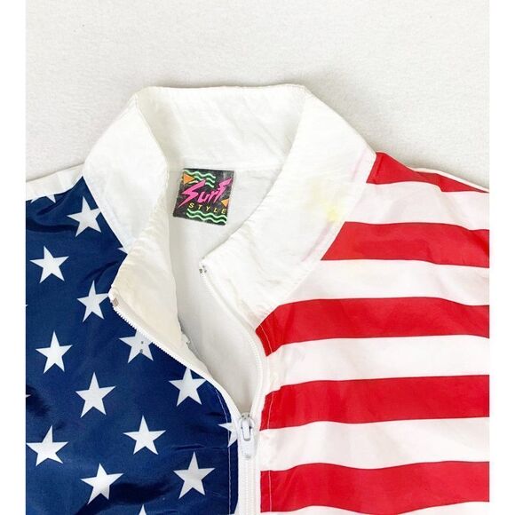 Vintage Surf Style American Flag Jacket Pull Over Windbreaker Pockets - Picture 4 of 10